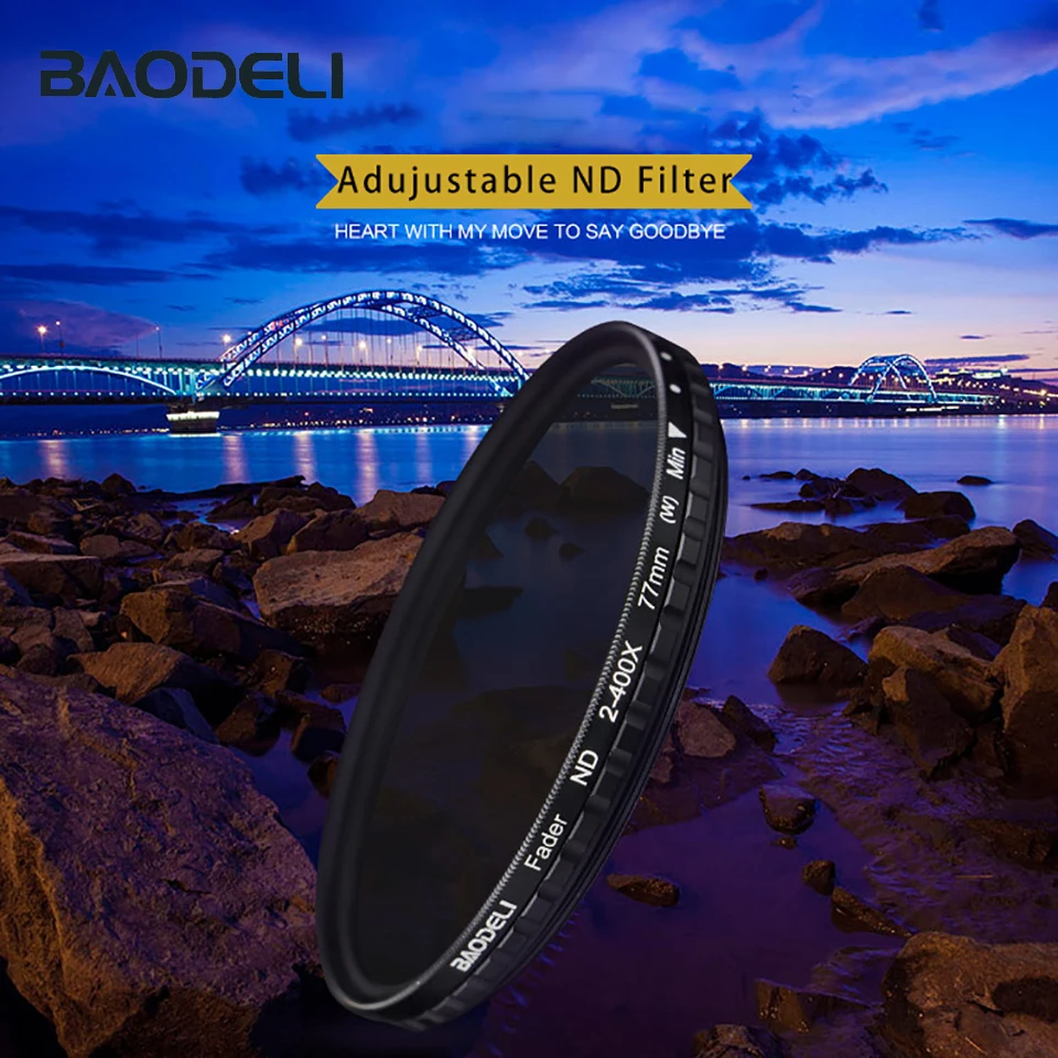 

BAODELI Variable Nd Filter Nd2-400 49 52 55 58 62 67 72 77 82 mm For Camera Lens Canon 77d 450d T6 Nikon D3400 Sony Accessories