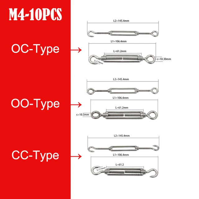 Tensor de alambre de acero inoxidable 304 de 5 piezas (M10)