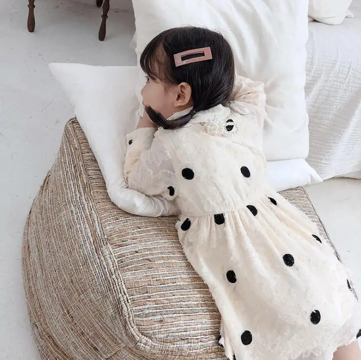 Korean style girls dots dress autumn lace cotton fashion girls dresses 2-7t