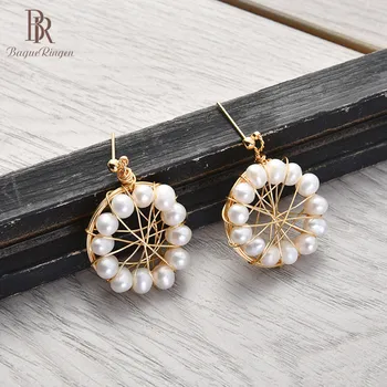 

Bague Ringen Chic Geometry Pearl Earrings for Women Round Silver 925 Jewelry Female Ear drops with Freshwater Pearl Accessory