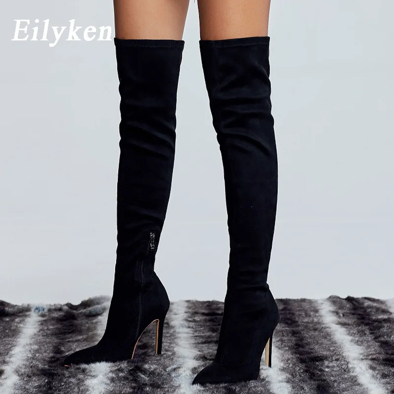 Eilyken/Коллекция 2021 года Модные Зимние ботфорты выше колена Женские пикантные на