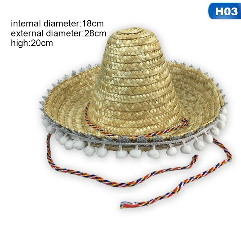 Натуральная мужская соломенная мексиканская шляпа сомбреро женские красочные украшения на день рождения настольные вечерние шапки - Цвет: 3