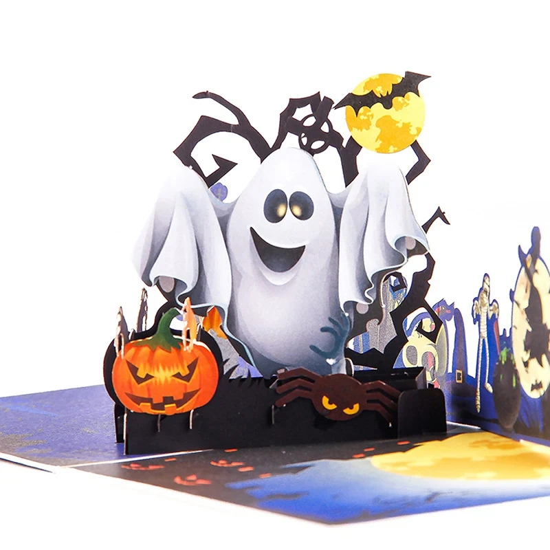  New 3D Popup Halloween Card Trick Or Treat Greeting Card Color Printing Pumpkin And Ghost Invitatio - 4000054854972