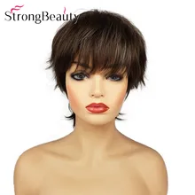 StrongBeauty короткие прямые парики светильник каштановый коричневый с высоким светильник парик светлые Женские синтетические волосы