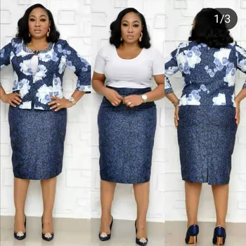 

High Quality Dashiki African Dresses for Women Fashion Beading Blazers Two 2 Piece Outfits OL Office Party Pencil Dresses