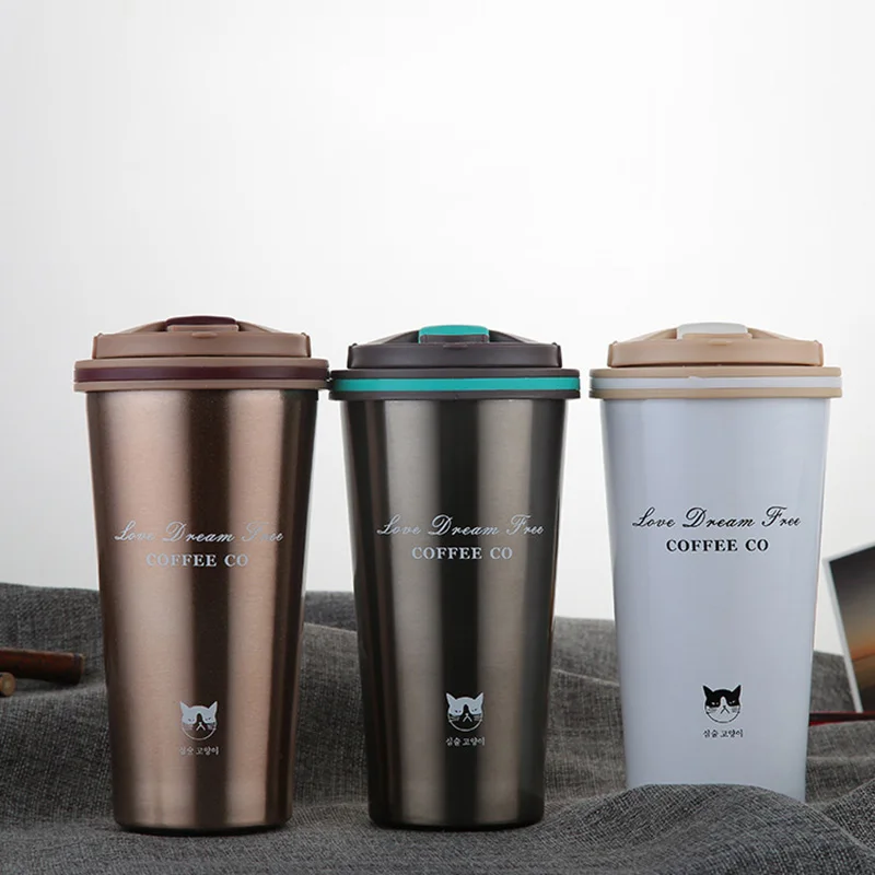 500ML Portable Insulated Coffee Mug Thermal Coffee Cup With Lid Stainless Tumbler Hot Termos Para Agua Caliente - Цвет: White
