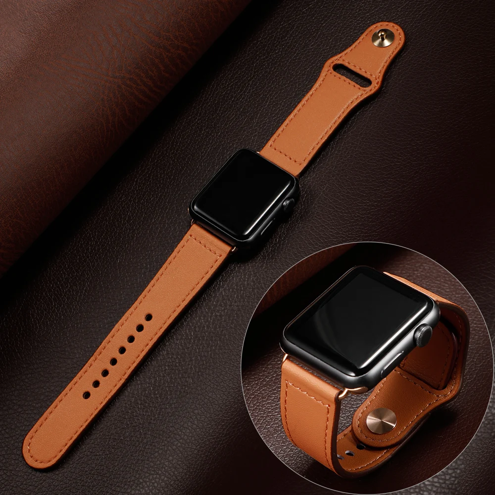 

Leather loop strap For Apple watch band 44 mm 40mm iWatch band 42mm 38mm Genuine Leather watchband bracelet Apple watch 4 5 3 21