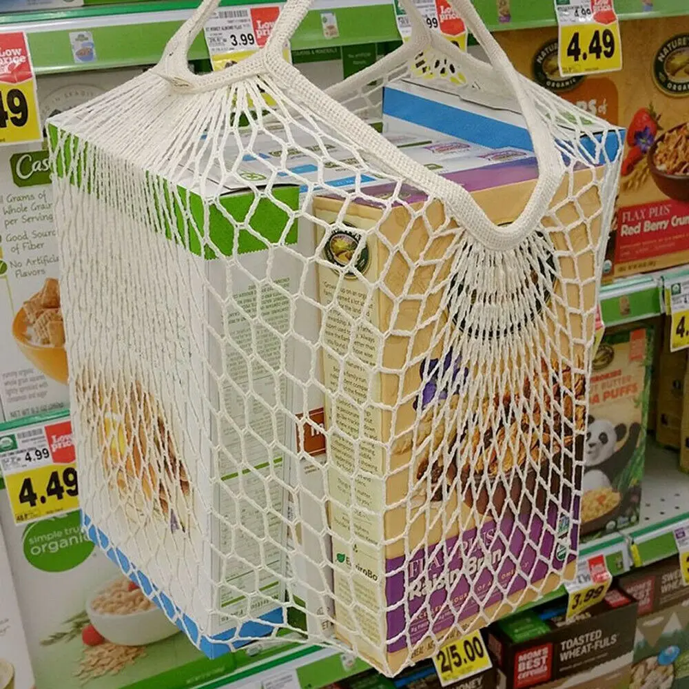 Супермаркет Экологичные сумки сетки Tote смесь хлопка Твердые фрукты хранения хозяйственная сумка Открытый складной большой емкости