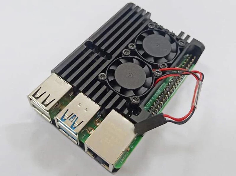 Чехол из алюминиевого сплава для Raspberry Pi 4 модель B Black Armour с двумя охлаждающими вентиляторами