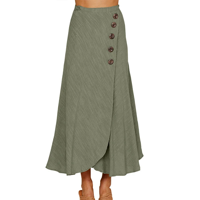 

2019 Hot Women Half Skirt Solid Color Button High Waist Slim Fit A-Line Skirt for Summer CGU 88