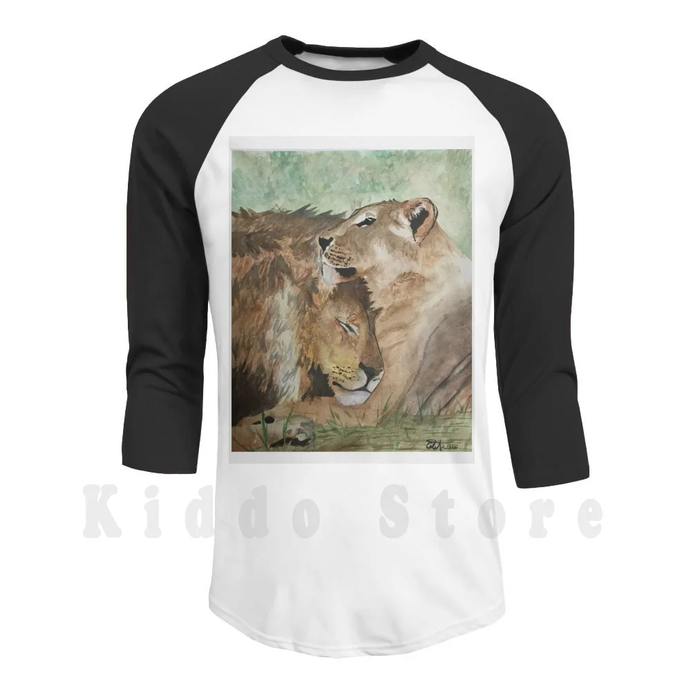 Felpa Con Cappuccio Lion And Lioness Manica Lunga Lion Lioness Lion Pride King Queen Pacifico Natura Animali Animali Acquerello