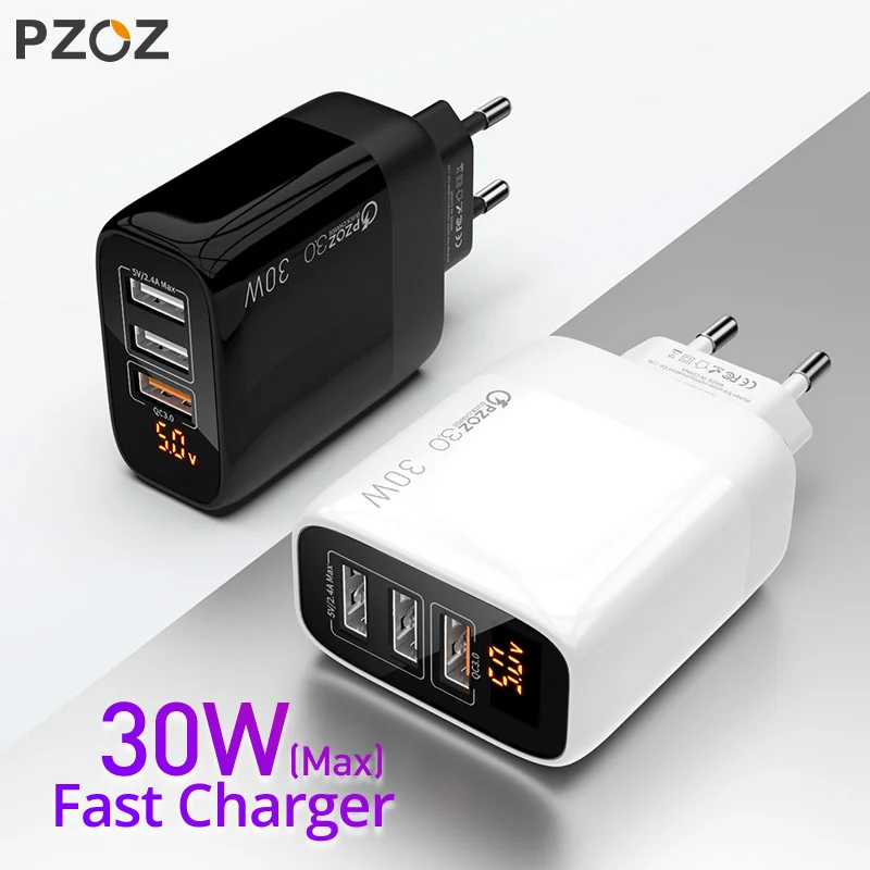 PZOZ USB Type C Charger 30W Fast Charging QC 3.0 PD 20W Quick Charge LED Display For iPhone 15 14 13 Pro Max Plus Samsung Xiaomi