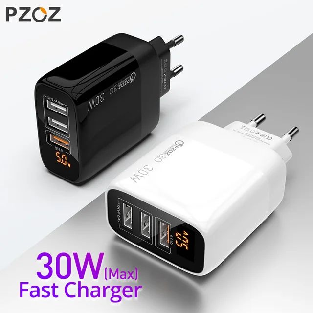 PZOZ USB Charger 30W Fast Charging PD 18W Quick Charge LED Display For iphone 12 pro max 11 8 Samsung xiaomi redmi usb c charger 6