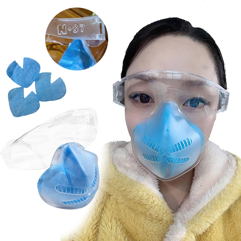 Reusable Protective Mask With Goggles Outdoor Dust-Proof Transparent mask goggles Replaceable filter | Спорт и развлечения