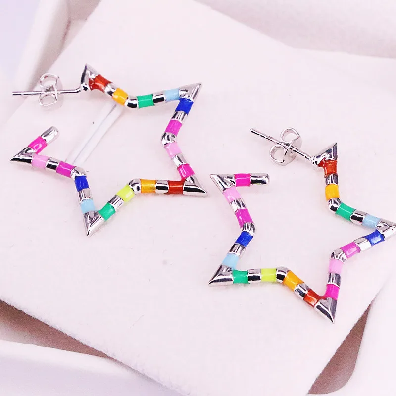 5 пар/набор новейшее Радужное Цвет милые Эмаль серьги-гвоздики "Звёзды" Модный очароватеьлный с золото/серебро ювелирные изделия для Для женщин