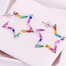 5 пар/набор новейшее Радужное Цвет милые Эмаль серьги-гвоздики "Звёзды" Модный очароватеьлный с золото/серебро ювелирные изделия для Для женщин