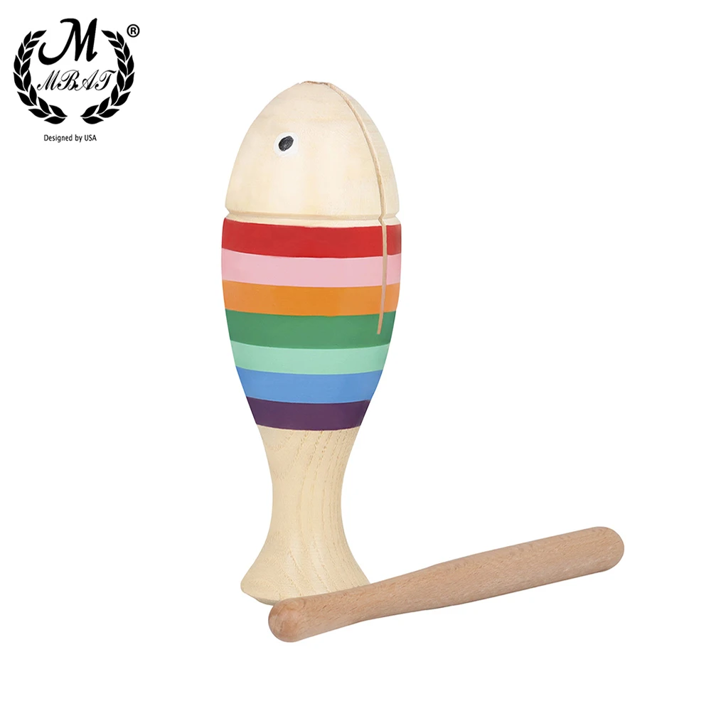 M MBAT Fish-Shaped Clapper Wooden Children Sound Tube Small Musical Percussion Instrument Fit Elementary Enlightening Education