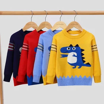 

Autumn Winter Toddler Boy Sweater Animal Dinosaur Print Long Sleeves Sweaters 2020 Korean Knitwear Teen Boys Clothes 3-7 Years