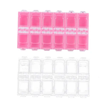 

2pcs 12-Grid Storage Box Fake Nail Piece Storage Case Nail Art Supplies Storage Container for Home Daily Use (Pink + Transparent