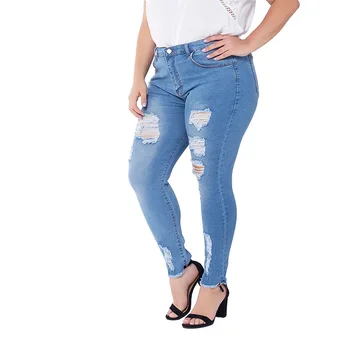 

Plus Size Women Jeans Feminino Casual Push Up Denim Jeans Hole Strech Mid Waist Skinny Pants Slim Fit Bodycon Trousers KALENMOS