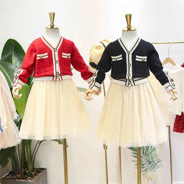 

5450 Preppy Style Christmas Princess New Winter Fall Baby Girl Clothing Set Outwear Tops Sweater+Skirt Thanksgiving GirlClothes