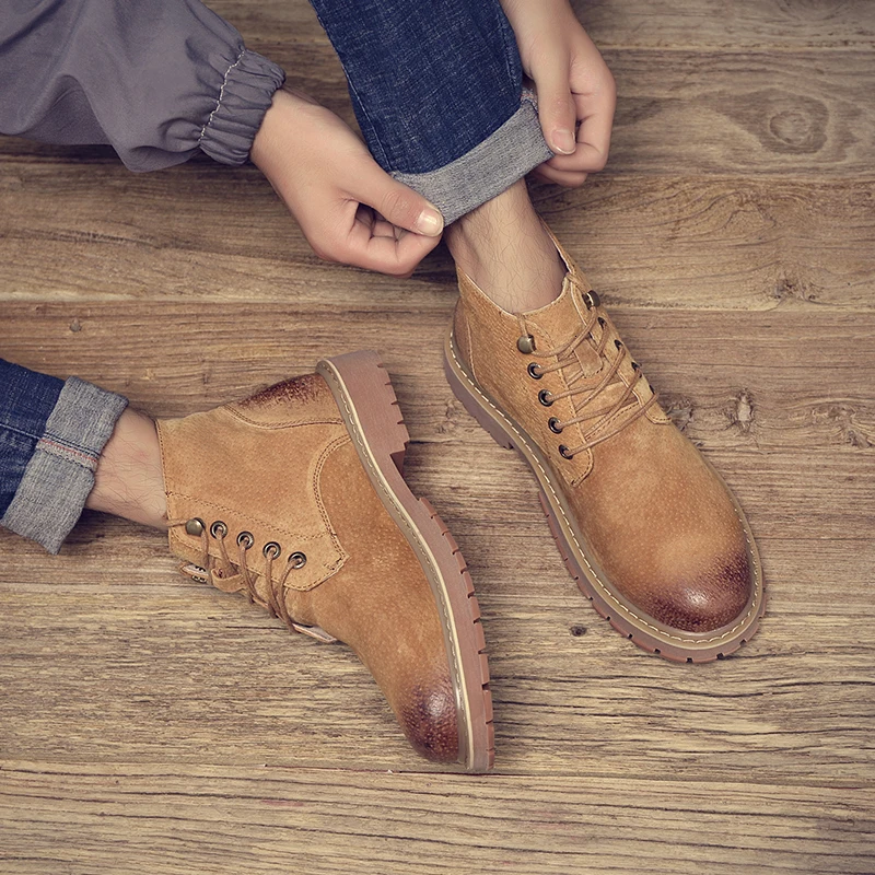 

LIAOCHI 2019 Riding Equestrian Genuine Leather Men Boots Ankle Round Toe Solid Lace Up Boots Sewing Spring Autumn Outdoor Shoes