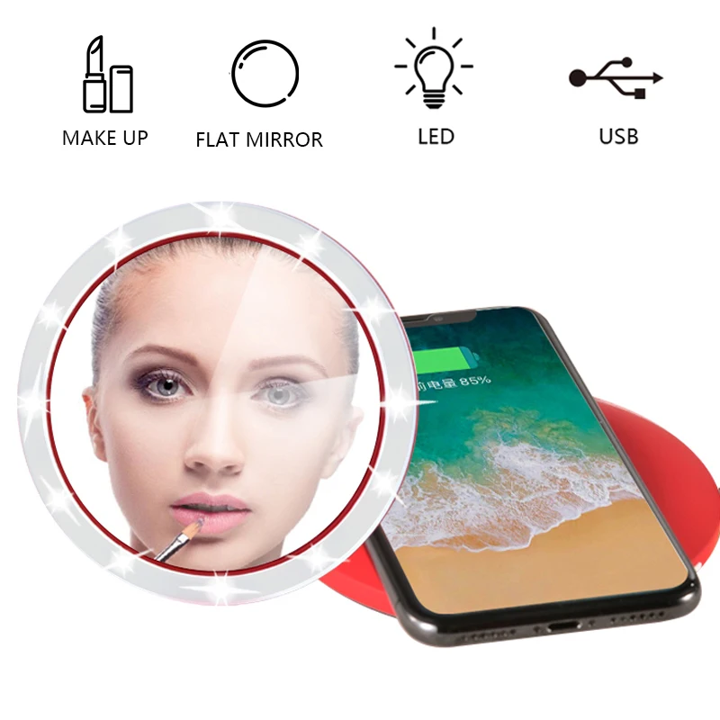 Led косметическое зеркало с подсветкой портативное компактное мини-зеркало Сенсорное зеркало освещение косметическое зеркало Беспроводная usb Зарядная база