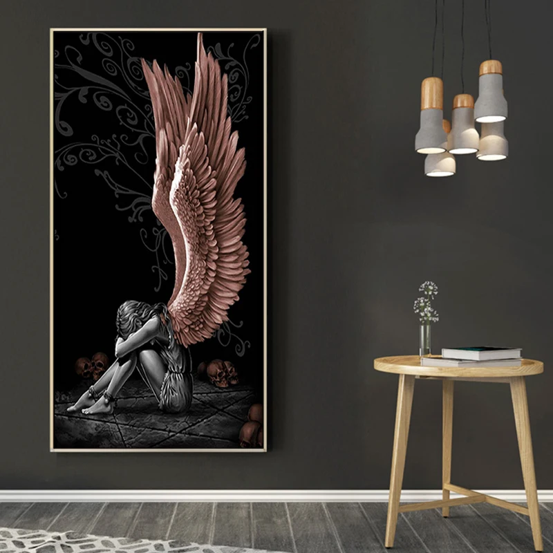 

Angels And Demons Canvas Painting Red wings Gray Character Posters Prints Scandinavian Wall Art Picture for Living Room Cuadros