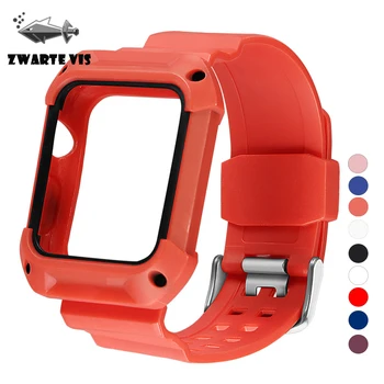 

Shockproof Rugged Protector with Strap for Apple Watch Band 42mm 38mm TPU Soft Band for iWatch Series 4 3 2 Cover Case sport