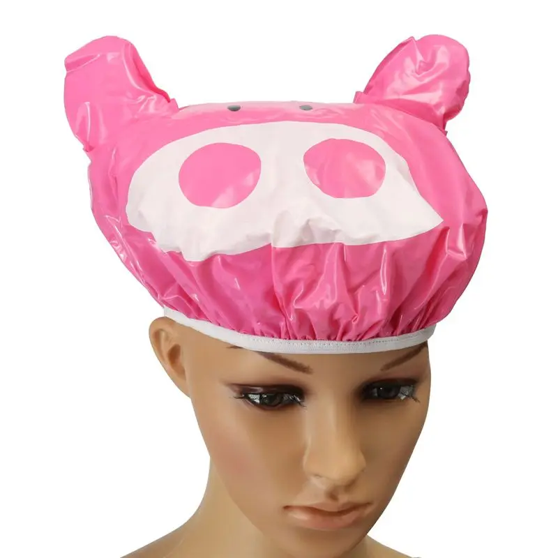 Pig Свинья/Бегемот/лягушка/акула/утка узор милые Мультяшные Животные ПВХ эластичные спа шапочка для душа шляпа для ванны покрытие для волос для принятия душа - Цвет: Pig
