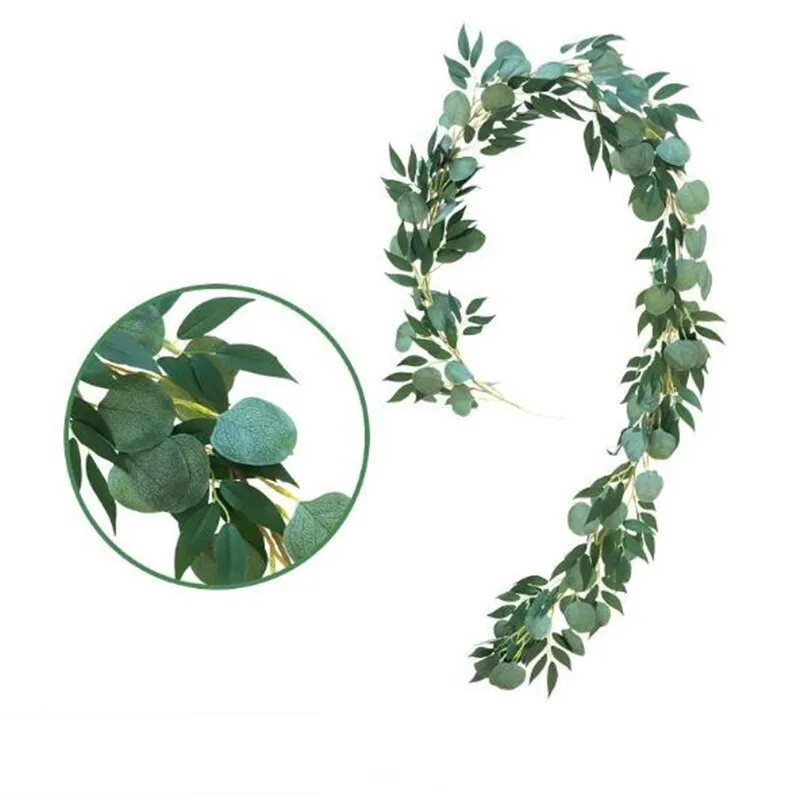 2m Artificial Green Eucalyptus Vines Rattan artificial Fake Plants Ivy Wreath Wall Decor Vertical Garden for Wedding Decoration - Цвет: Eucalyptus Willow