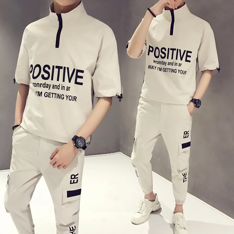 

Summer Short Sleeve T-shirt Men Casual Sports Workwear a Set of Collocation Trend Half-sleeve Shirt Capri Pants Handsome Two-Pie