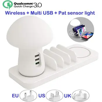 

YM-UD12 multi-function USB charger 3 USB ports quick charging 3.0 wireless charger/night light, suitable for most mobile phones