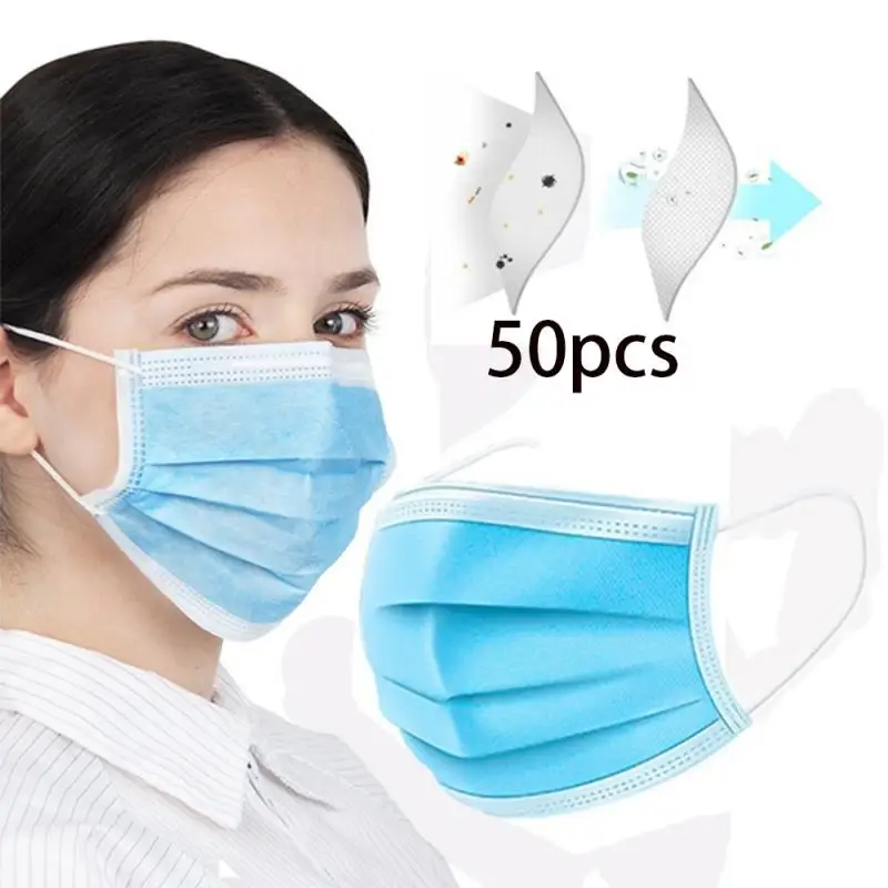 

1/20/50PC Disposable Blue Nonwoven Mouth Face Mask Hypoallergenic Anti-Dust Anti-bacterial Earloop Mask Anti Dust Mask For Adult