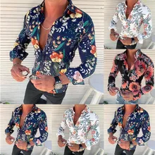 Men's Causal Long Sleeve Flower Printed Shirt Fit Slim Blouse Top Herfst mannen Lange Mouwen Bloem Gedrukt Shirt Fit Slanke