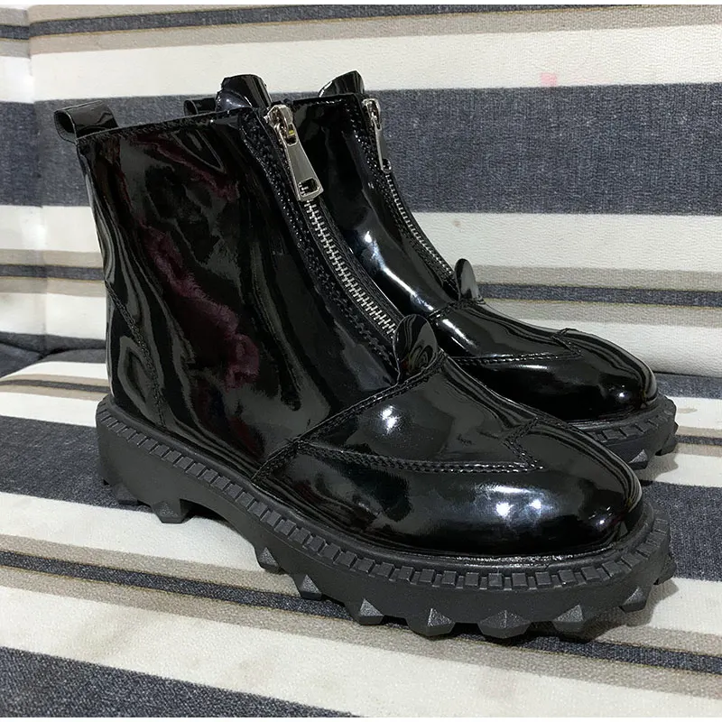 Женские ботинки «Челси» из лакированной кожи на платформе с молнией; женские ботильоны с эластичными лентами; женские туфли на низком каблуке; Повседневная модная обувь