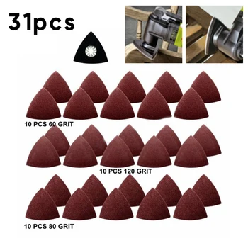 

30pcs Oscillating Sanding Paper 60/80/120Grit+1x Triangular Sand Disc For Fein