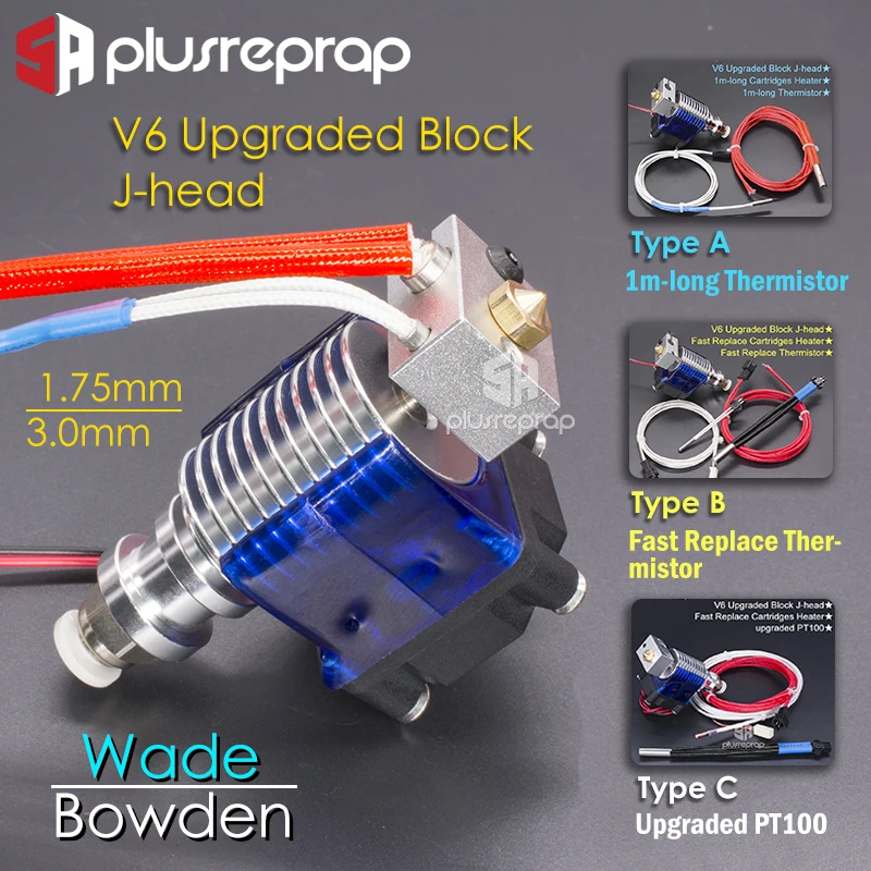 V6 J head 12 В 24 в полностью металлический Hotend Уэйд или Боуден экструдер нагреватель