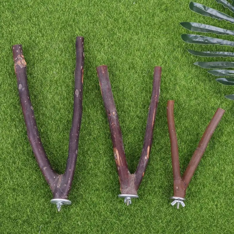 Pet loro materias primas Tenedor de madera de rama de árbol estante ardilla pájaro hámster rama perchas masticar morder juguetes con Material de madera