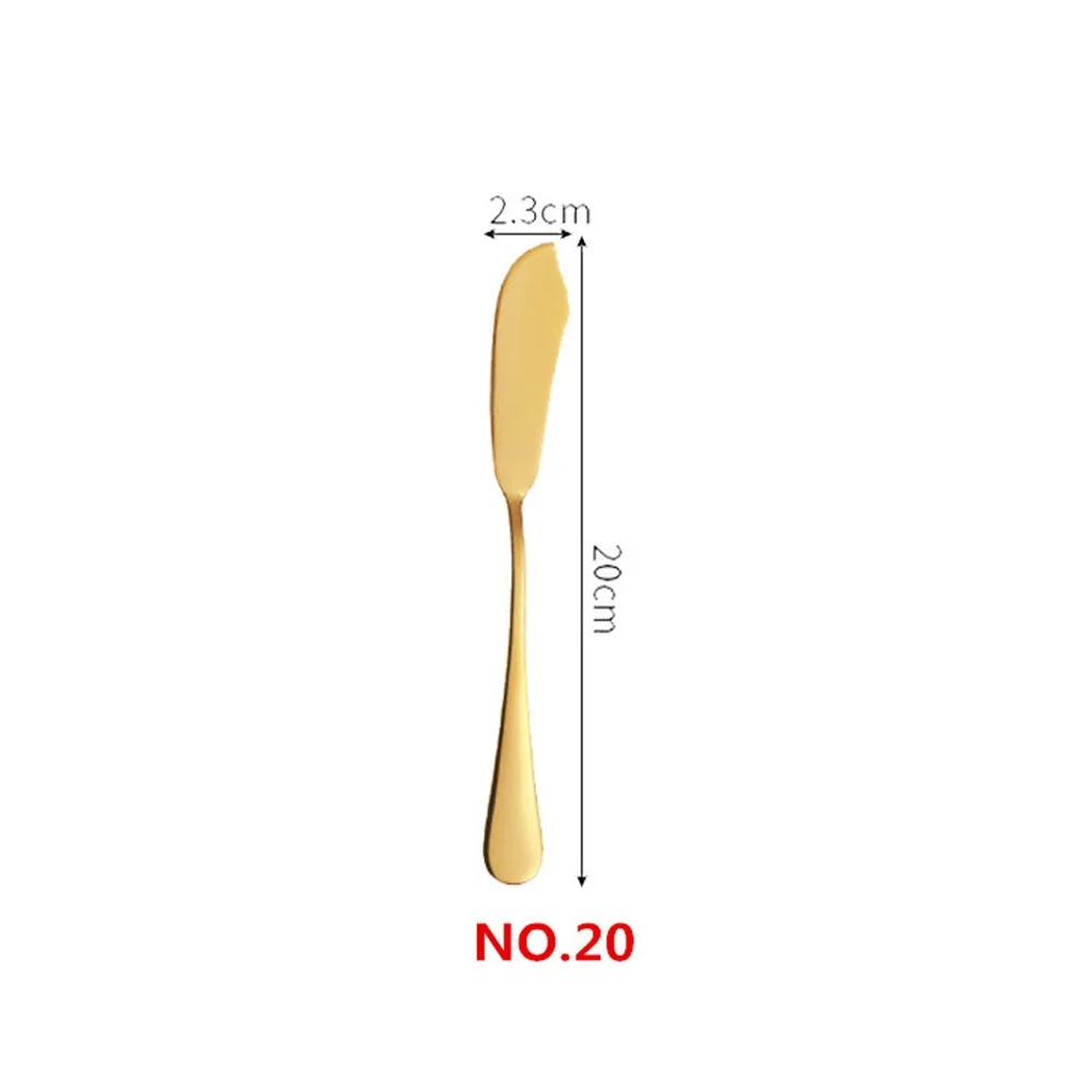 NO20 Fish Knife Ложка с длинной ручкой и вилками из нержавеющей стали радужного цвета половник для супа мороженое чай кофейная ложка столовые приборы для дома посуда столовые приборы - Цвет: NO20 Fish Knife