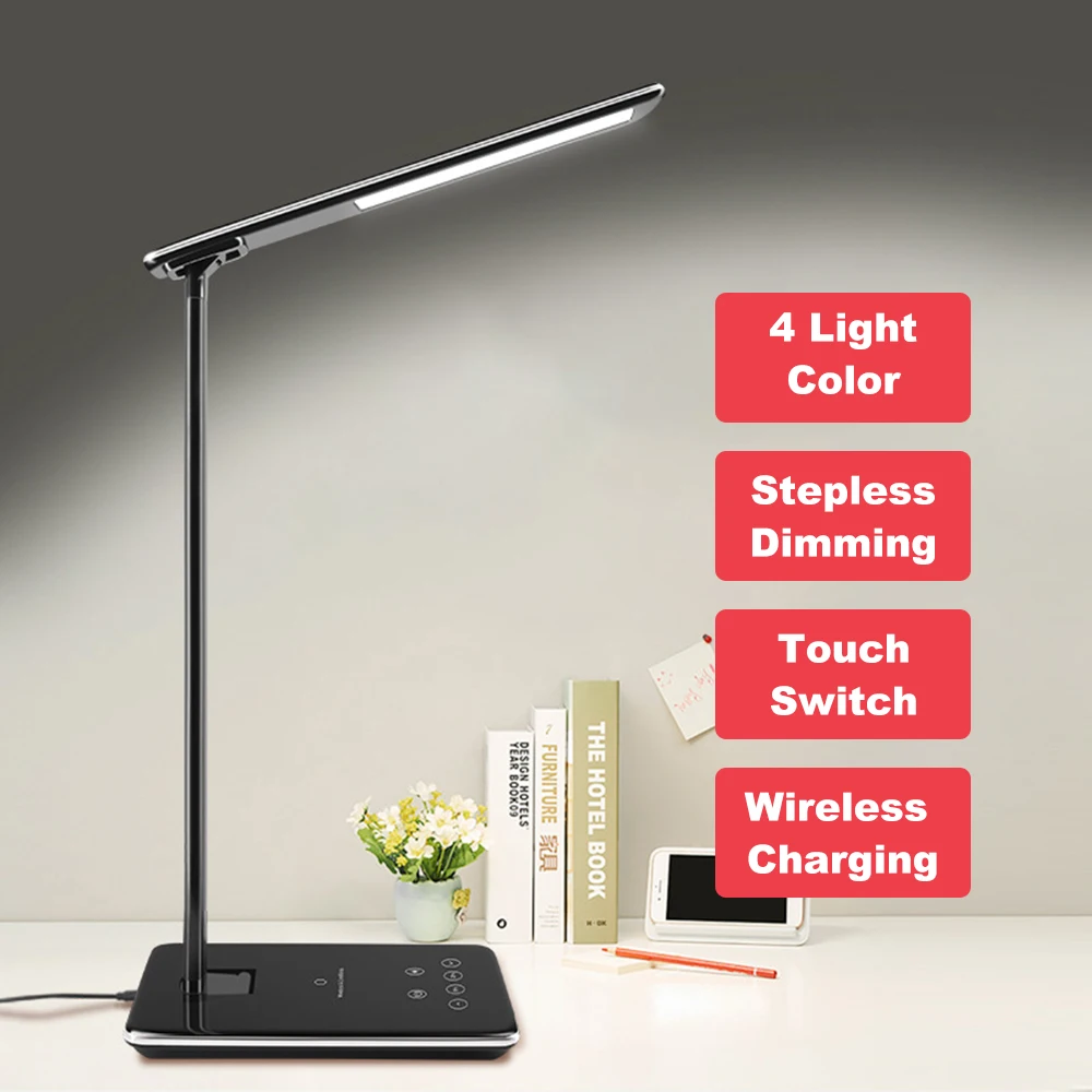 LED Table Lamp QI Wireless Charging Multi-Function LED Desk Lamp Desktop Light Dorm Room Modern Off