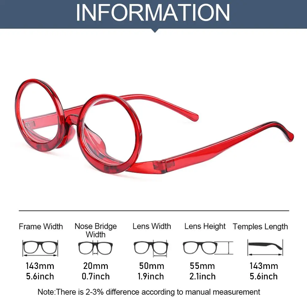 New Rotating Magnifying Makeup Reading Glasses For Women Folding Clamshell Cosmetic Presbyopic Glasses For Elder Unisex