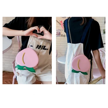 

Women Handbags Creative Cartoon Fruit Pie Shape Crossbody Bag Creative Personality Watermelon Peach Pu Chain Shoulder Bag