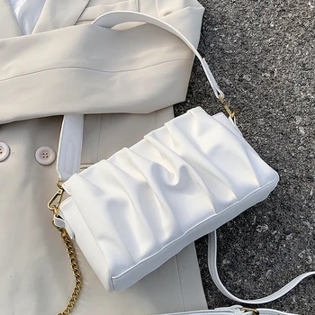 

Pleated Chain Bag PU Leather Crossbody Bags For Women 2020 Elegant Solid Color Shoulder Handbags Female Travel Cross Body Bag