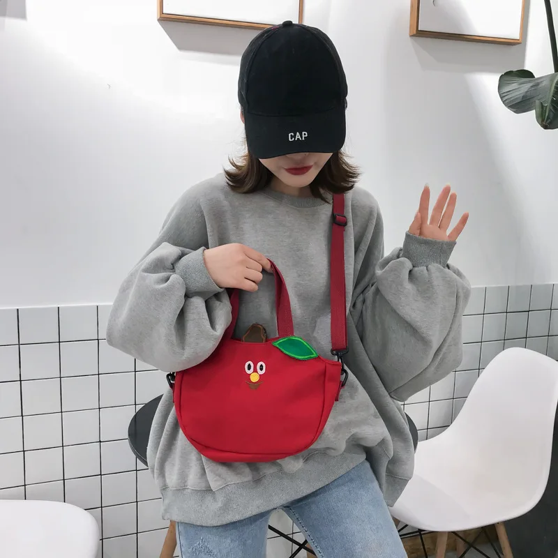 Японский Корейский стиль INS для девочек милый мультфильм банан яблоко вышитые холщовые сумки студенческие сумки на плечо