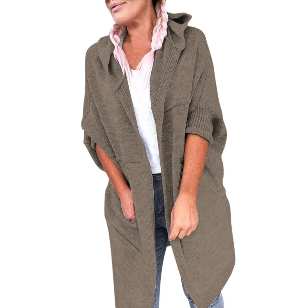 KANCOOLD пальто для женщин, Модный повседневный однотонный вязаный свитер с длинным рукавом, Длинные кардиганы с капюшоном, новые пальто и куртки для женщин 2019AUG30