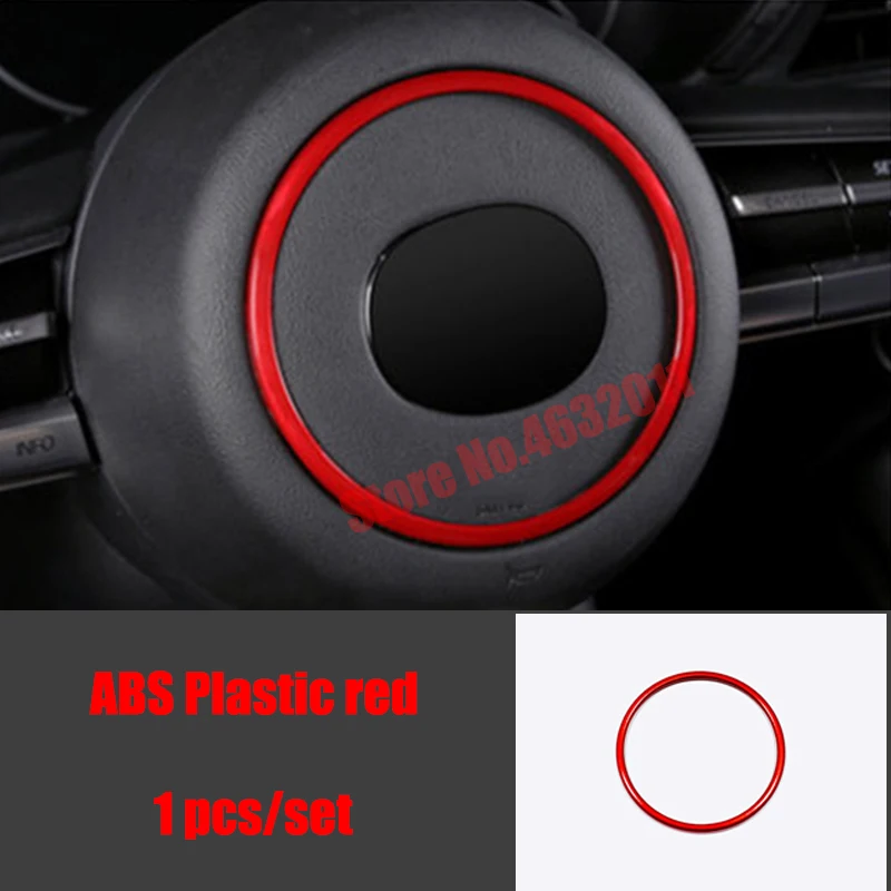 

ABS Carbon fibre/Red For Mazda 3 2019 2020 Car Middle Steering wheel Decorative circle Cover Trim Car styling accessories 1pcs