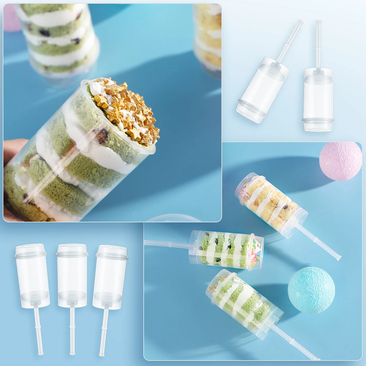 

10pcs Pushable Cake Holders Push Molder Rainbow Cake Pusher Push Pops Plastic Containers With Lids For Kitchen Bakery Home Decor