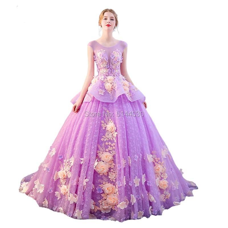 Ball Gown Flower Evening Dresses Sweep Train Long Roe De Soiree Arabic