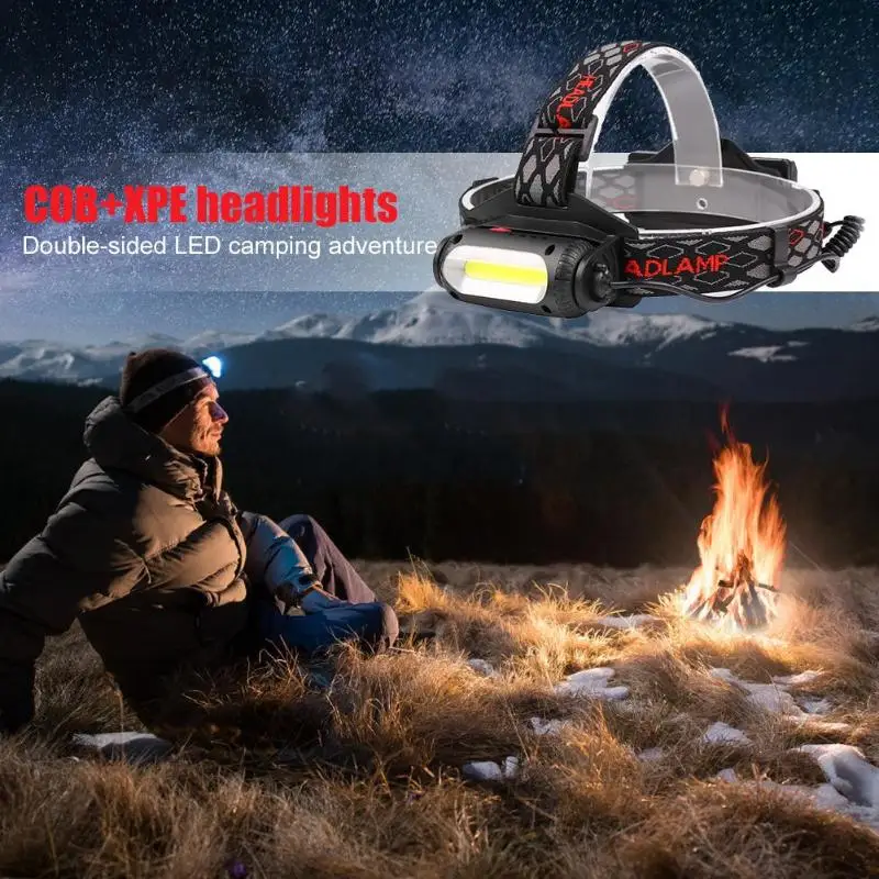 

1pc Travel Hiking Headlamp Multi-function Stable Operation Reliable USB Charger Double-sided LED COB Flashlight Torch
